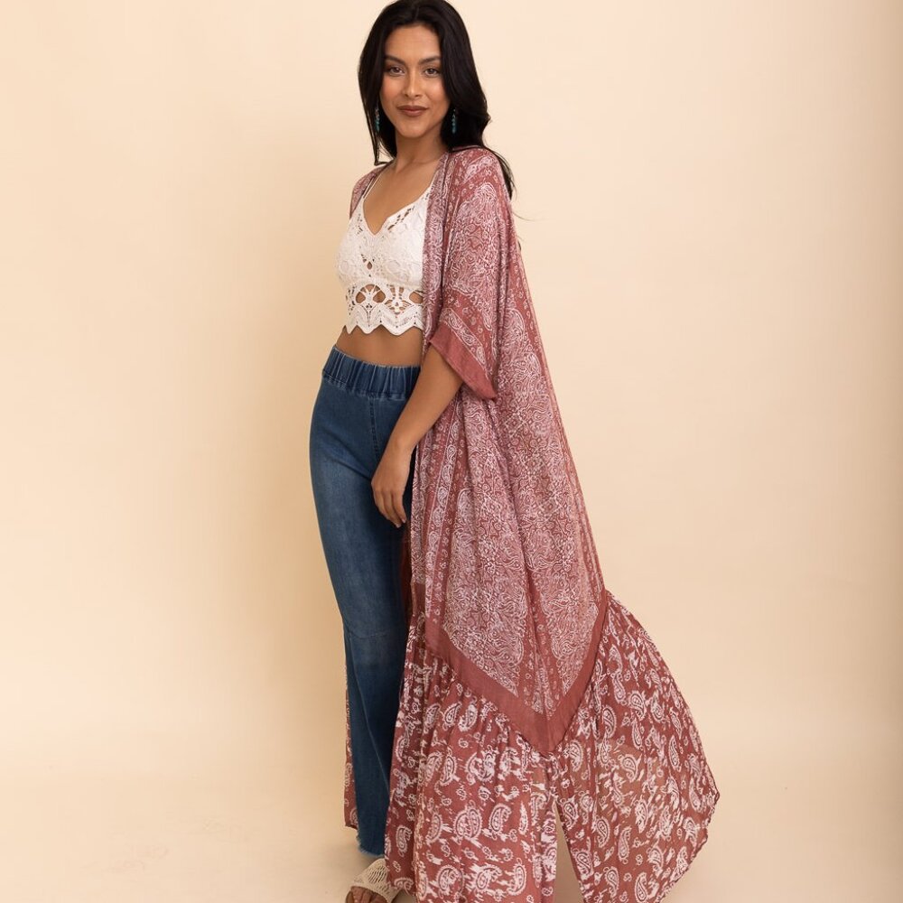 Wine Maxi Free Flow Paisley Duster Kimono